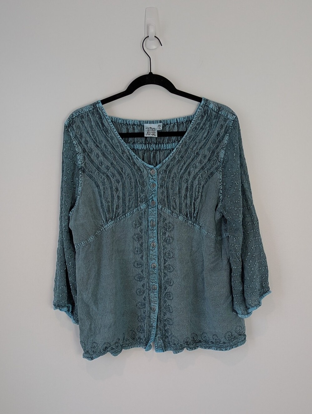 Parsley & Sage Floral Embroidered Top Size XL Boho Lagenlook Art To Wear
